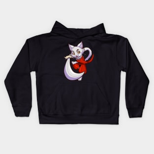 cartoon chibi anime furry neko cat with kimono and sword Kids Hoodie